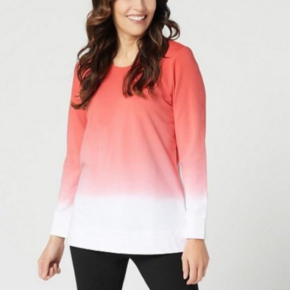 Denim&Co Tops - Denim & Co French Terry Dip Dye Long-Sleeve Tunic